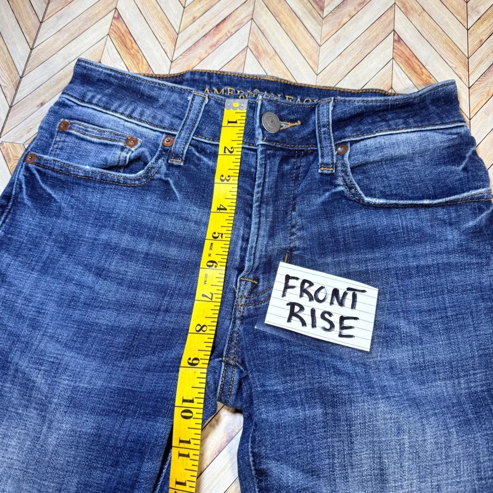 American Eagle Slim Straight Jeans Womens 28x32‎ Dark Wash Distressed Denim